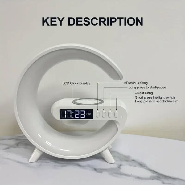 Smart G Lamp Bluetooth Speaker Wireless Charger RGB Alarm Clock Night Light - Image 7