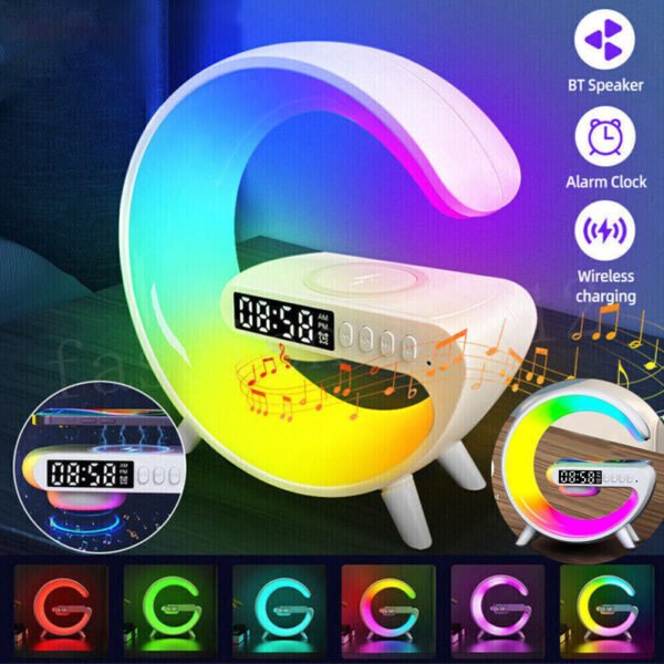 Smart G Lamp Bluetooth Speaker Wireless Charger RGB Alarm Clock Night Light - Image 9
