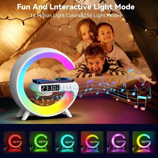 Smart G Lamp Bluetooth Speaker Wireless Charger RGB Alarm Clock Night Light - Image 3