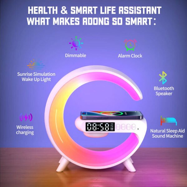 Smart G Lamp Bluetooth Speaker Wireless Charger RGB Alarm Clock Night Light - Image 10