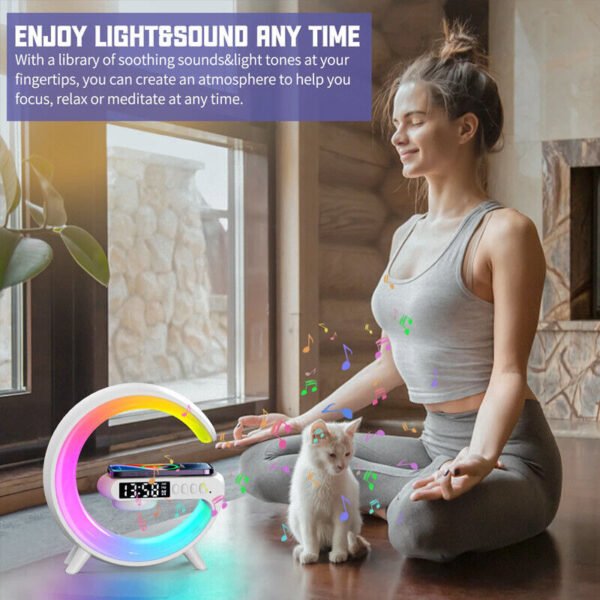 Smart G Lamp Bluetooth Speaker Wireless Charger RGB Alarm Clock Night Light - Image 4